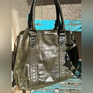 Love this bag but never use it! Frye army green purse, 12” x 15”